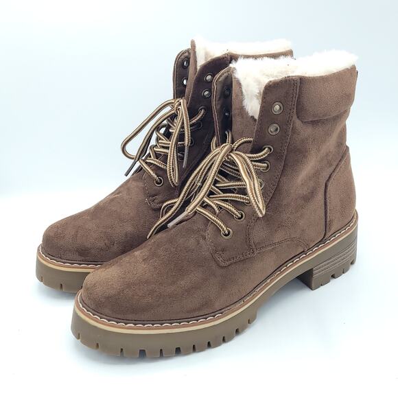 Olivia Miller Brown Suede Boots Lace Up Faux Fur Lining women's Size 7 - Picture 1 of 9